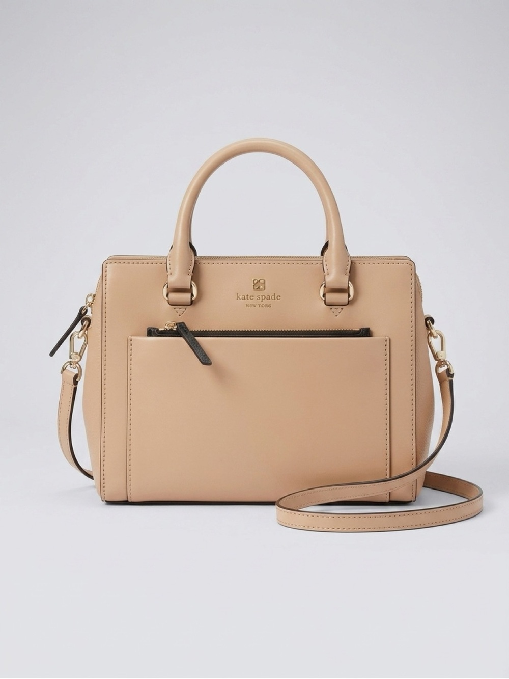 kate spade beige leather satchel with gold hardware